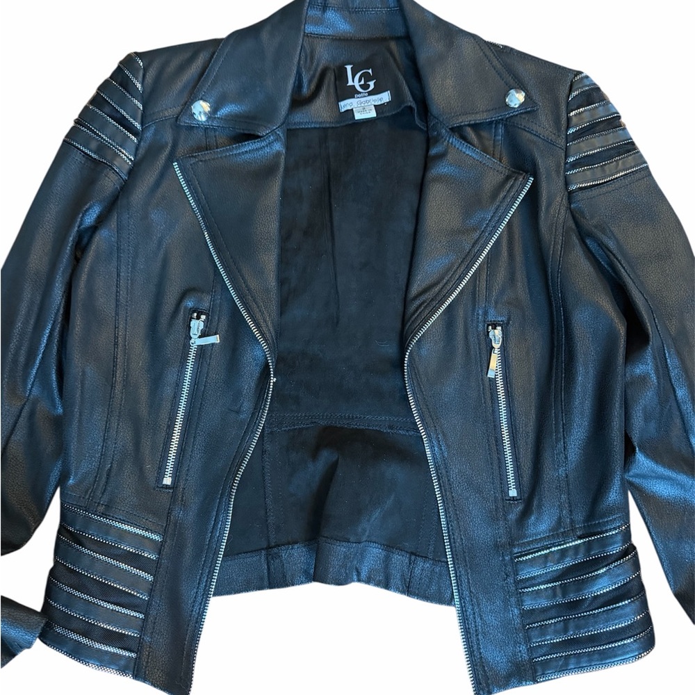 LG Women's Sleek Black Jacket with fishnet trim